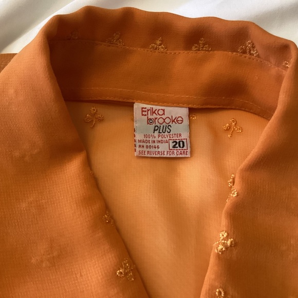 Erika Brooke Ladies Semi Sheer Orange Button Down Short Sleeve Size 20 - Picture 5 of 8